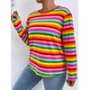 image:imageFloerns Womens Plus Size Long Sleeve Striped Oversize Pullovers Crop Top TeeRed Rainbow Striped