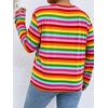 image:imageFloerns Womens Plus Size Long Sleeve Striped Oversize Pullovers Crop Top TeeRed Rainbow Striped