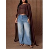 image:imageFloerns Womens Plus Size Polka Dots Cape Blouses Sheer Asymmetrical TopsBrown