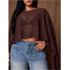 image:imageFloerns Womens Plus Size Polka Dots Cape Blouses Sheer Asymmetrical TopsBrown