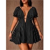 image:imageFloerns Womens Plus Size Polka Dots Deep V Neck Going Out Mini DressBlack