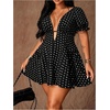 image:imageFloerns Womens Plus Size Polka Dots Deep V Neck Going Out Mini DressBlack