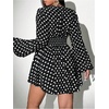 image:imageFloerns Womens Plus Size Polka Dots Dress Deep V Neck Lantern Sleeve A Line Mini DressesBlack Polka Dots