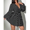image:imageFloerns Womens Plus Size Polka Dots Dress Deep V Neck Lantern Sleeve A Line Mini DressesBlack Polka Dots
