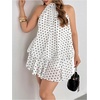 image:imageFloerns Womens Plus Size Polka Dots Halter Drop Waist Elegant Mini DressBlack and White
