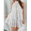 image:imageFloerns Womens Plus Size Polka Dots Halter Drop Waist Elegant Mini DressBlack and White