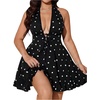 image:imageFloerns Womens Plus Size Polka Dots Halter Mini Dress Backless Ruffle A Line Going Out DressesBlack