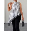image:imageFloerns Womens Plus Size Polka Dots Halter Tops Lace Trim Sleeveless Asymmetrical Elegant TopWhite