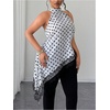 image:imageFloerns Womens Plus Size Polka Dots Halter Tops Lace Trim Sleeveless Asymmetrical Elegant TopWhite