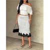 image:imageFloerns Womens Plus Size Polka Dots Lace Midi Skirt Elastic Waist Pencil Dressy Casual SkirtsBlack and White
