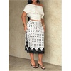 image:imageFloerns Womens Plus Size Polka Dots Lace Midi Skirt Elastic Waist Pencil Dressy Casual SkirtsBlack and White