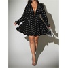 image:imageFloerns Womens Plus Size Polka Dots Long Sleeve Deep V Neck Mini DressBlack