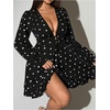 image:imageFloerns Womens Plus Size Polka Dots Long Sleeve Deep V Neck Mini DressBlack