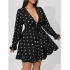 image:imageFloerns Womens Plus Size Polka Dots Long Sleeve Deep V Neck Mini DressBlack