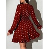 image:imageFloerns Womens Plus Size Polka Dots Long Sleeve Deep V Neck Mini DressBurgundy