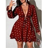image:imageFloerns Womens Plus Size Polka Dots Long Sleeve Deep V Neck Mini DressBurgundy