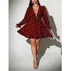 image:imageFloerns Womens Plus Size Polka Dots Long Sleeve Deep V Neck Mini DressBurgundy