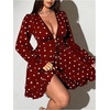 image:imageFloerns Womens Plus Size Polka Dots Long Sleeve Deep V Neck Mini DressBurgundy