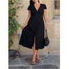 image:imageFloerns Womens Plus Size Polka Dots Midi Dress Short Sleeve V Neck DressesBlack
