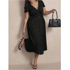 image:imageFloerns Womens Plus Size Polka Dots Midi Dress Short Sleeve V Neck DressesBlack