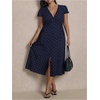 image:imageFloerns Womens Plus Size Polka Dots Midi Dress Short Sleeve V Neck DressesRoyal Blue