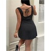 image:imageFloerns Womens Plus Size Polka Dots Mini Dress Tie Backless V Neck Going Out Birthday DressesBlack and White