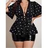 image:imageFloerns Womens Plus Size Polka Dots Peplum Tops Tie Front Bow BlousesBlack