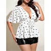 image:imageFloerns Womens Plus Size Polka Dots Peplum Tops Tie Front Bow BlousesWhite