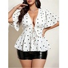 image:imageFloerns Womens Plus Size Polka Dots Peplum Tops Tie Front Bow BlousesWhite