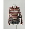 image:imageFloerns Womens Plus Size Striped Knit Tops Fall Long Sleeve SweaterRed Multi