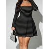 image:imageFloerns Womens Plus Size Striped Lace Mini Dress Elegant Long Sleeve A Line Date Night DressesBlack