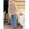 image:imageFloerns Womens Polka Dots Bishop Sleeve Shirts Tie Neck Mesh Blouse TopsApricot