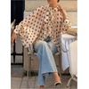 image:imageFloerns Womens Polka Dots Bishop Sleeve Shirts Tie Neck Mesh Blouse TopsApricot