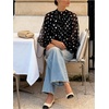 image:imageFloerns Womens Polka Dots Bishop Sleeve Shirts Tie Neck Mesh Blouse TopsBlack