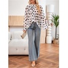 image:imageFloerns Womens Polka Dots Bishop Sleeve Shirts Tie Neck Mesh Blouse TopsBlack and White