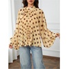 image:imageFloerns Womens Polka Dots Bishop Sleeve Shirts Tie Neck Mesh Blouse TopsButter Yellow