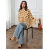 image:imageFloerns Womens Polka Dots Bishop Sleeve Shirts Tie Neck Mesh Blouse TopsButter Yellow