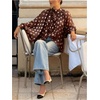 image:imageFloerns Womens Polka Dots Bishop Sleeve Shirts Tie Neck Mesh Blouse TopsCoffee Brown
