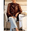 image:imageFloerns Womens Polka Dots Bishop Sleeve Shirts Tie Neck Mesh Blouse TopsCoffee Brown