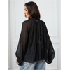 image:imageFloerns Womens Polka Dots Bishop Sleeve Shirts Tie Neck Mesh Blouse TopsDark Black