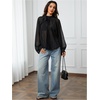 image:imageFloerns Womens Polka Dots Bishop Sleeve Shirts Tie Neck Mesh Blouse TopsDark Black