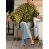 image:imageFloerns Womens Polka Dots Bishop Sleeve Shirts Tie Neck Mesh Blouse TopsDark Green