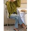 image:imageFloerns Womens Polka Dots Bishop Sleeve Shirts Tie Neck Mesh Blouse TopsDark Green