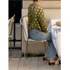 image:imageFloerns Womens Polka Dots Bishop Sleeve Shirts Tie Neck Mesh Blouse TopsDark Green