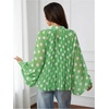 image:imageFloerns Womens Polka Dots Bishop Sleeve Shirts Tie Neck Mesh Blouse TopsLight Green