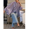 image:imageFloerns Womens Polka Dots Bishop Sleeve Shirts Tie Neck Mesh Blouse TopsMauve Purple
