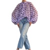 image:imageFloerns Womens Polka Dots Bishop Sleeve Shirts Tie Neck Mesh Blouse TopsMauve Purple