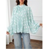 image:imageFloerns Womens Polka Dots Bishop Sleeve Shirts Tie Neck Mesh Blouse TopsMint Blue