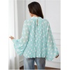 image:imageFloerns Womens Polka Dots Bishop Sleeve Shirts Tie Neck Mesh Blouse TopsMint Blue