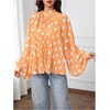 image:imageFloerns Womens Polka Dots Bishop Sleeve Shirts Tie Neck Mesh Blouse TopsOrange